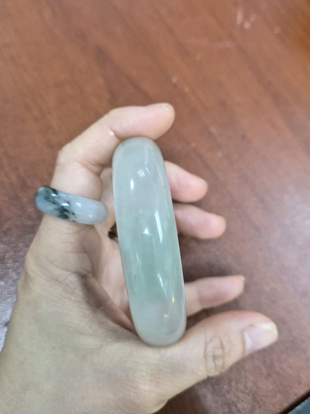 Rare Thick Myanmar Jade Bangle - Pear Color - Picture 6 of 10